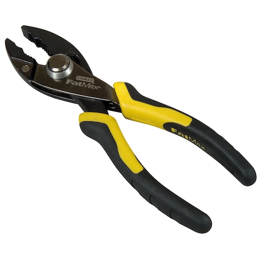 Stanley FatMax adjustable pliers with black and yellow handles, suitable for gripping and turning objects.