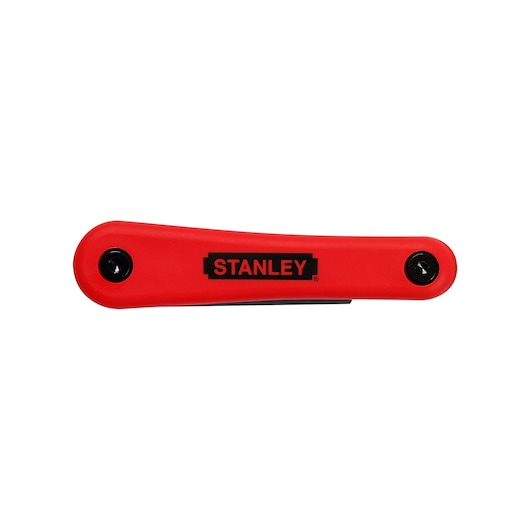 Photo of STANLEY 4-69-262 folding hex key set with red handle, top view, tool category.
