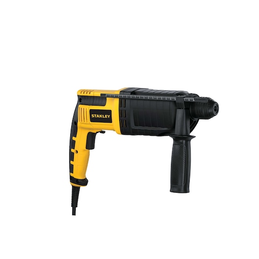STANLEY STHR223K corded rotary hammer drill, yellow and black, side view on white background.